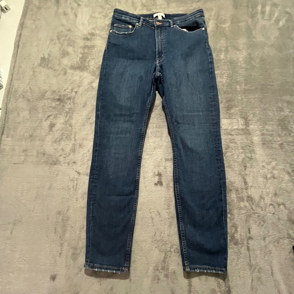 H&M L.O.G.G. Slim Jeans Womens 10P Dark Blue High Waisted Stretch Denim